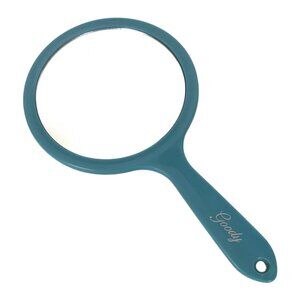 Vintage Goody Teal Handheld Round Two Sided Regular & Magnifying Mirror